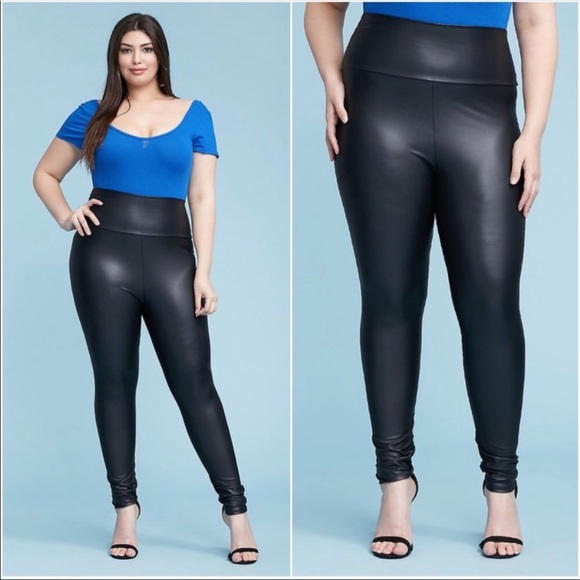 #59 High Waisted Faux Leather Leggings- Plus Size LAST ONE - Picture 2 of 4